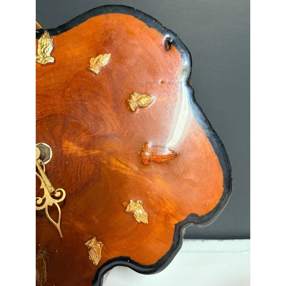 Vtg Live Edge Wood Wall Clock Praying Religious‎ Resin Gloss Rustic 12